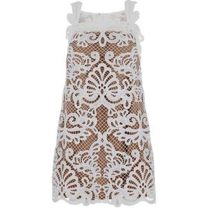 Платье без рукавов с кружевными деталями Self-portrait, белый