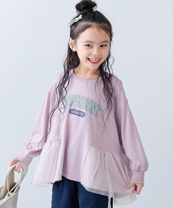Туника с логотипом и тюлевой каймой, футболка с длинным рукавом, детская одежда, для девочек, с логотипом, весна/лето 2016