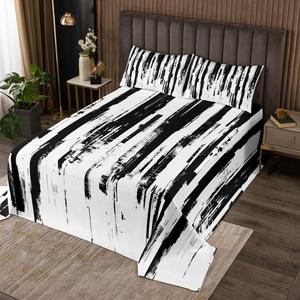 Erosebridal Комплект постельного белья Black and White Boho в геометрическом стиле с абстрактным принтом, White and Black