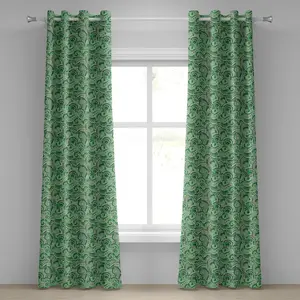 Шторы на люверсах ABAKUHAUS в азиатском стиле, классический узор пейсли с цветочным рисунком в стиле ретро, декоративные двухпанельные шторы, 280 x 245 см, цвет: зеленый, черный