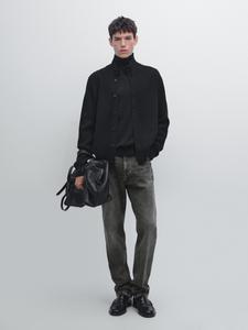 Кардиган из смесовой хлопковой пряжи с высоким воротником Massimo Dutti, черный