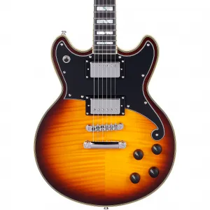 Электрогитара D'Angelico Deluxe Series Brighton Solidbody с хамбакерами Seymour Duncan из США и струнодержателем Stopbar, винтажный солнечный цвет