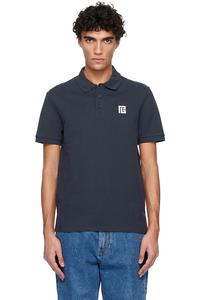 Balmain Хлопковая рубашка-поло темно-синего цвета с вышивкой