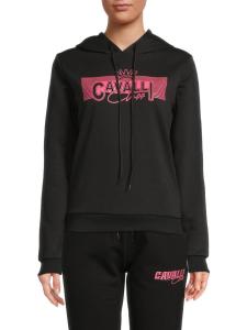 Толстовка с капюшоном из хлопковой смеси с графическим логотипом Roberto Cavalli, черный