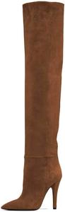 FSJ Женские сексуальные ботфорты выше колена на конусообразном высоком каблуке, эластичные зимние туфли для платья, размер, Brown