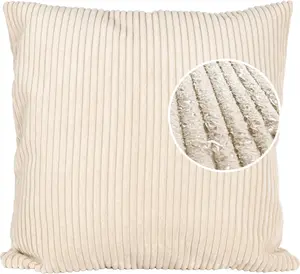 Декоративная подушка 50х50 см, чехол на молнии, диванная подушка без наполнителя, однотонный вельветовый бархат, кремовый цвет