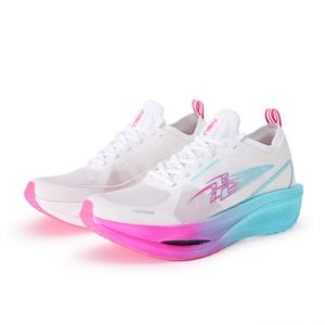 Кроссовки для марафона с мягкой подошвой, износостойкие, с поддержкой, унисекс, с покрытием из настоящего углеродного волокна, с эффектом сияния, шестью флуоресцентными лампами AISU, White Blue Pink