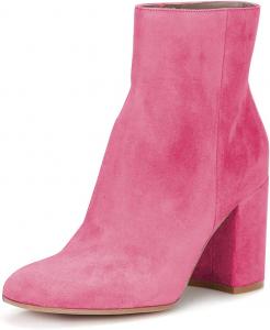 Женские ботильоны FSJ с округлым носком, массивным каблуком, ручной работы, элегантные повседневные сапожки для женщин, повседневная носка, размер 4-15 US, Pink