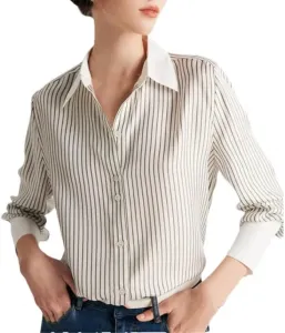 Женская шелковая рубашка с длинным рукавом в полоску