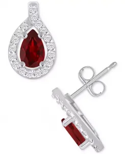 Серьги-Гвоздики с ореолом из 10-каратного белого золота с аметистами (3/4 карата) и бриллиантами (1/4 карата) (также доступны с другими драгоценными камнями) Macy'S, garnet