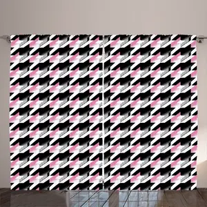 Шторы ABAKUHAUS в геометрическом деревенском стиле с современным узором гусиная лапка, универсальные ленточные шторы для гостиной с петлями и крючками, 280 x 225 см, черный, розовый, белый Abakuhaus