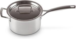 Кастрюля Le Creusetс крышкой, трехслойная нержавеющая сталь, диаметр 18 см, подходит для всех типов плит, включая индукционные, серебристый цвет