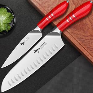 Mad Shark Набор кухонных ножей: шеф-нож, фруктовый нож, разделочный нож для мяса и овощей, красный (60° угол, 20 см)