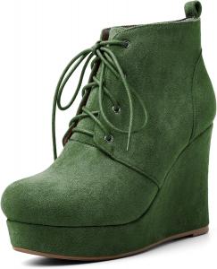 Женские ботильоны AUMOTED с круглым носком, на шнуровке, на платформе и каблуке-клине, 10 см, теплые ботинки для вечеринок и вечеров, Light Green