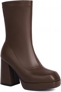 Женские ботильоны на массивной платформе с высоким каблуком, квадратным носком, зимние элегантные короткие сапожки с эластичной вставкой JOEUSTY, Brown-Leather