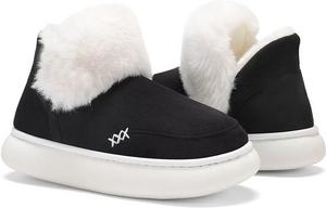 Женские замшевые домашние ботинки-тапочки NineCiFun с теплой пушистой подкладкой из искусственного меха и уютной стелькой с памятью формы, Black