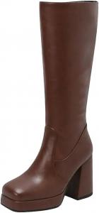 Женские высокие ботинки до колена с устойчивым каблуком и платформой, длинные ботильоны, простой стиль, подходят для большого размера Generic, Silver