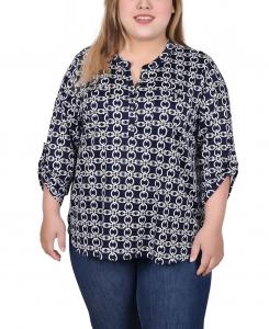 Топ больших размеров с длинными рукавами-хлястиками и карманами NY Collection