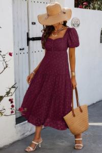 Платье с квадратным вырезом в горошек и пышными рукавами-фонариками TRUEDAMES, Wine