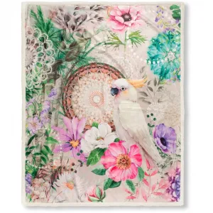 Плед Indah, очень мягкий, уютный, 130x160 см, двухсторонний, тропические цветы, песочный Hip, песочный