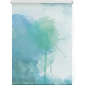 Рулонная штора с боковым управлением Rollo Klemmfix, без сверления, затемняющая, акварель - сине-зеленая, затемняющая | энергосберегающая, подвесная Lichtblick Original, синий/зеленый/белый