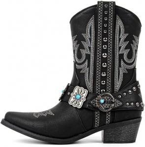 Только сапоги Cowgirl Western для женщин, высокие до щиколотки, с вышивкой, заостренным носком, ковбойские, для родео и кантри-концертов Only maker, Black