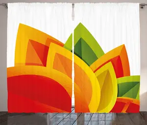 Шторы ABAKUHAUS в стиле Абстрактный деревенский, Цифровой осенний лист, универсальные ленточные шторы для гостиной с петлями и крючками, 280 x 175 см, цвет: оранжево-зеленый Abakuhaus