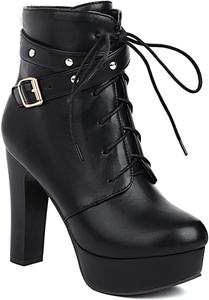 Женские ботильоны DXSYMJM на высоком каблуке с платформой, шнуровкой, искусственной кожей и толстым каблуком, с молнией, Black