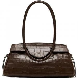 Женская сумка через плечо Staud Maude, цвет эспрессо под крокодиловую кожу