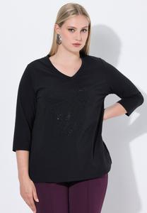 Топ Ulla Popken ZIERSTEINE CLASSIC V-AUSSCHNITT 3/4, Black