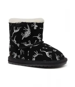 Светоотражающие кожаные зимние ботинки для малышей с рисунком динозавров Emu Australia, черный