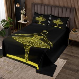 Erosebridal Комплект постельного белья Ballerinas Gymnastics Quilted с золотистым стеганым покрывалом и фигурками танцоров, Black Gold