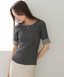 Прозрачный трикотажный топ в рубчик с рукавами 5/4