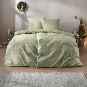 Постельное белье Velvet + Silk Flannel 155x220 Bolzano Green Leaves 5474-530 Estella