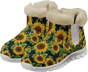 Женские зимние сапоги Jeiento, теплые сапоги для снега, на легкой подошве, против скольжения, с теплой фланелевой подкладкой, Bright Yellow Sunflower