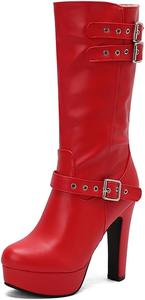 Женские модные сапоги на платформе с каблуком до середины голени Taxutixieye, 86 Red