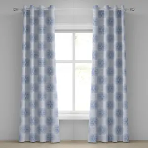 Штора на люверсах ABAKUHAUS с геометрическим узором, фигура мира с перекрывающимися концентрическими спиралями, декоративная, двухпанельная, 280 см x 260 см, светло-голубая Abakuhaus