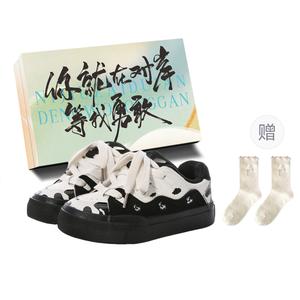 JimiXiong Женские низкие скейтерские кеды Cow Black с коробкой и носками в подарок, цвет Cow Black+Box+Gift Socks