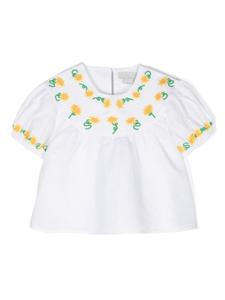 Stella McCartney Kids блузка с вышивкой и сборками, белый