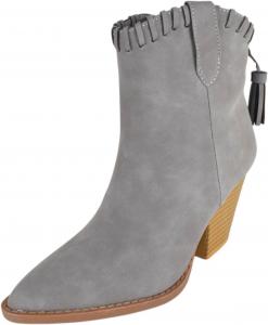 Женские ботильоны Forever Women в западном стиле, с массивным каблуком, ковбойские ботинки, заостренный носок, боковая молния, декор с кисточкой RIVER-23 Shoes Forever, Grey