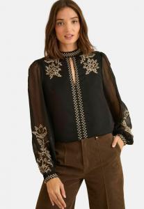 Блуза Love & Roses REGULAR FIT-HIGH NECK LONG SLEEVE, Black Gold Embroidery/Black