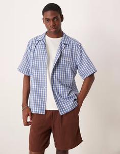 Рубашка свободного кроя Revere синего цвета с вышивкой на груди Asos Design