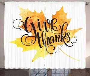 Штора ABAKUHAUS в деревенском стиле с надписью Осенний лист с надписью, универсальная тесьма для гостиной с петлями и крючками, 280 x 175 см, оранжево-желтый и черный Abakuhaus