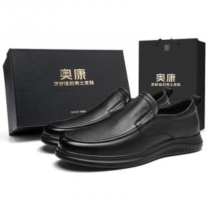 Повседневные кожаные туфли мужские черные низкие AOKANG, черный (стандартный размер обуви)