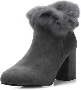 Женские ботильоны VOKLIN на массивном высоком каблуке с меховой отделкой, для вечернего образа, с заостренным носком и молнией, элегантные короткие ботинки