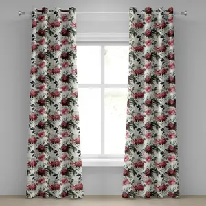 Шторы на люверсах ABAKUHAUS Shabby Flora, в деревенском стиле, акварельные цветы, розы, декоративные двухпанельные шторы, 280 см x 175 см, цвет: темно-коралловый, каштановый Abakuhaus