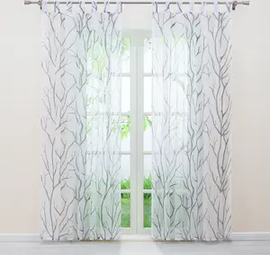 Штора вуаль , 145 x 140 см (В x Ш), оконная панель с серым узором Ветки, застежки-петли, полупрозрачная, серая, 1 шт. Joyswahl