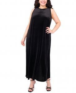Бархатное длинное платье А-силуэта без рукавов большого размера Vince Camuto, Rich Black
