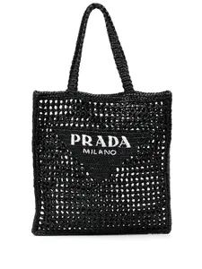 Плетеная сумка на плечо с логотипом Prada, черный