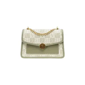 Монограмма Лоскутная Ковровая Кожа Сумка Через Плечо Цепь На Плечо Женская Зеленая VANESSA HOGAN, Си Ло Фан Сумка + Легкая Солнечная Шляпа + Подарочный Набор